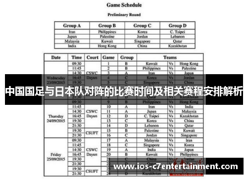中国国足与日本队对阵的比赛时间及相关赛程安排解析