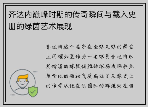 齐达内巅峰时期的传奇瞬间与载入史册的绿茵艺术展现